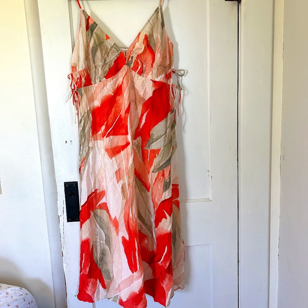 H&M A-Line Midi Spaghetti Strap Multicolor Draw S… - image 4